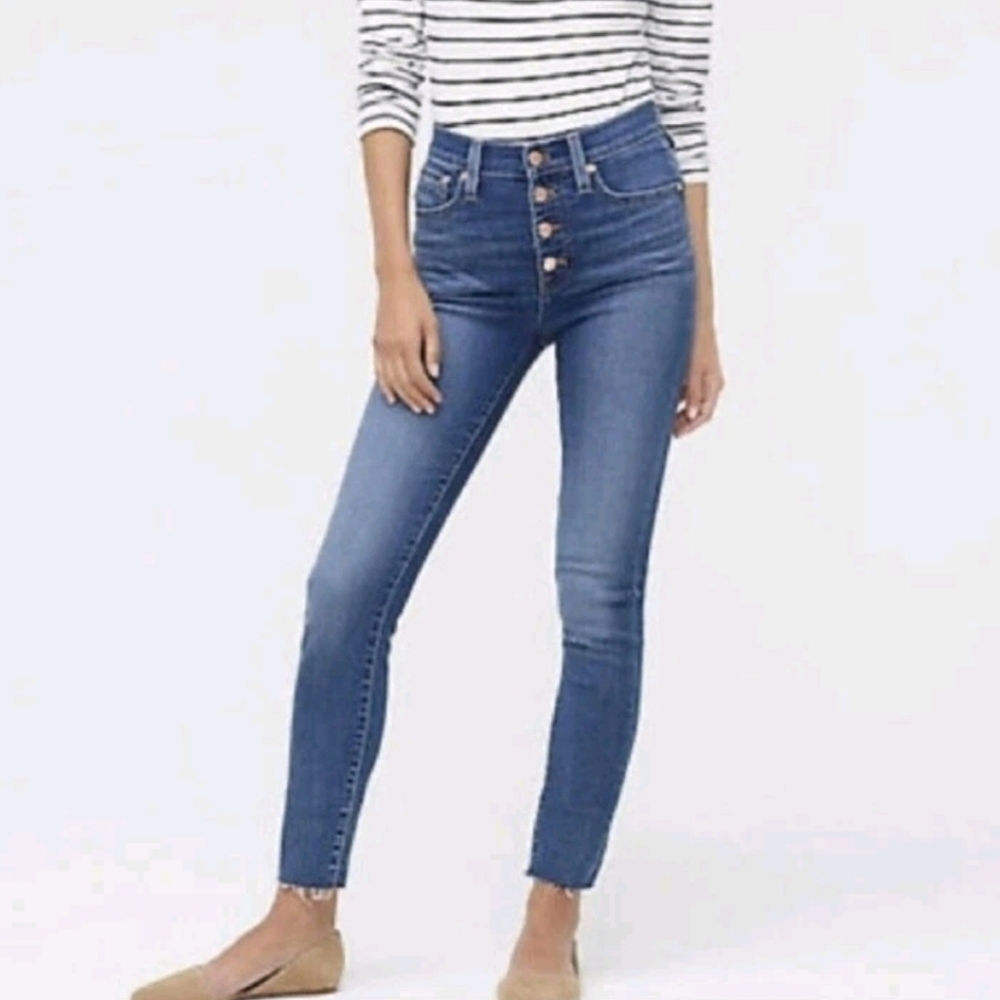 J. Crew Factory Womens 10in High-Rise Dark Wash Skinny Raw Hem Jeans 30 Petite